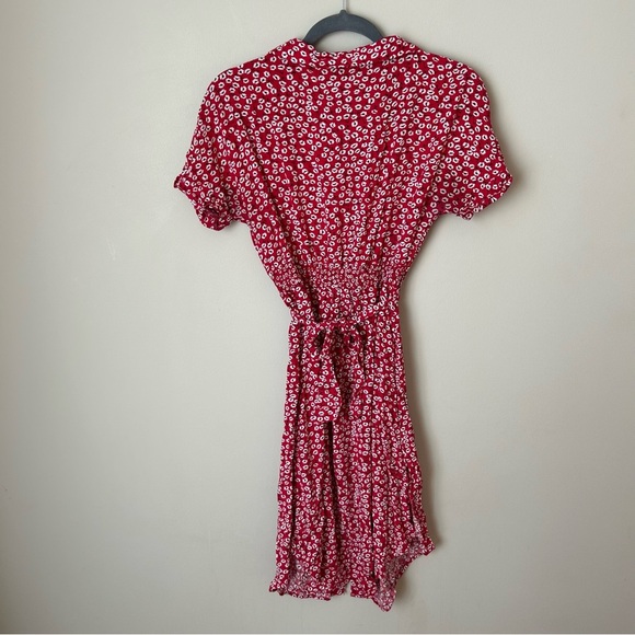 SHEIN Ditsy Floral Button Front Red White Midi Short Sleeve Dress Size Small - Picture 7 of 8
